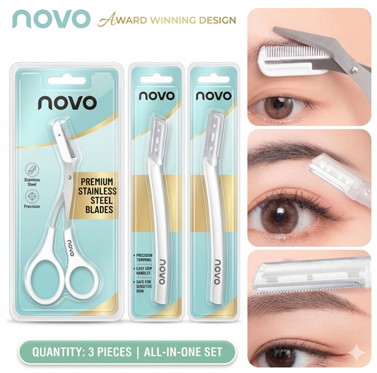3pcs Stainless Steel Eyebrow Scissors & Razor Set